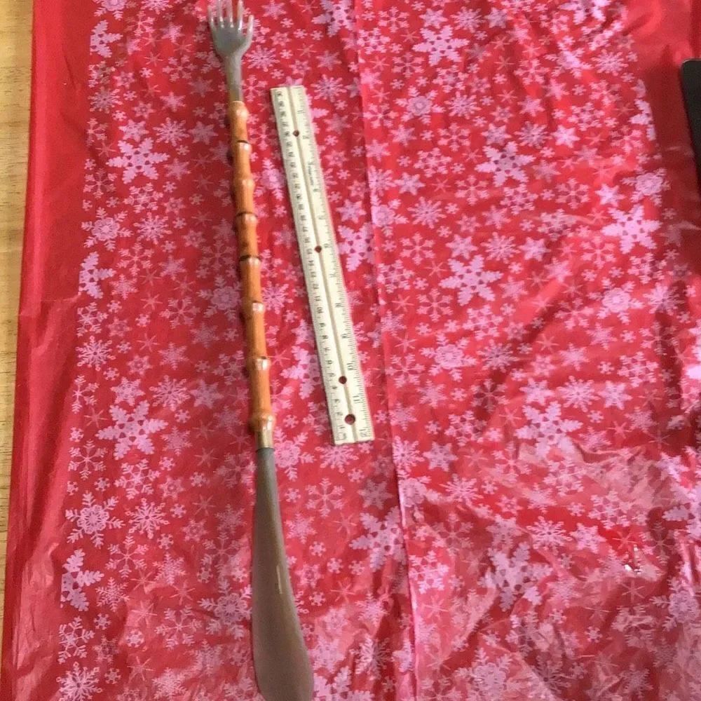 Vintage French made faux bamboo shoehorn and back scratcher